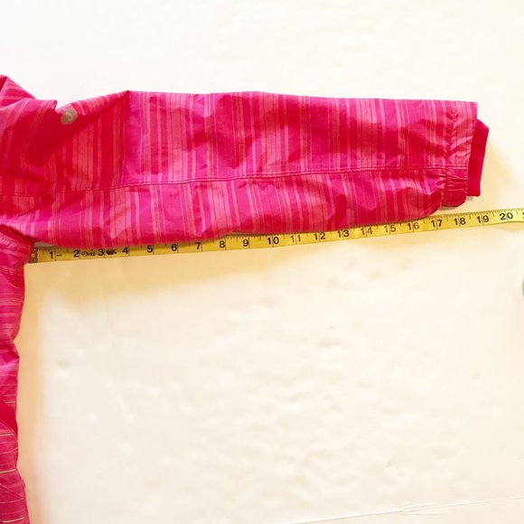 ASICS Storm Shelter Cosmo Pink Striped Hooded Rain Jacket Womens Medium - Picture 11 of 11